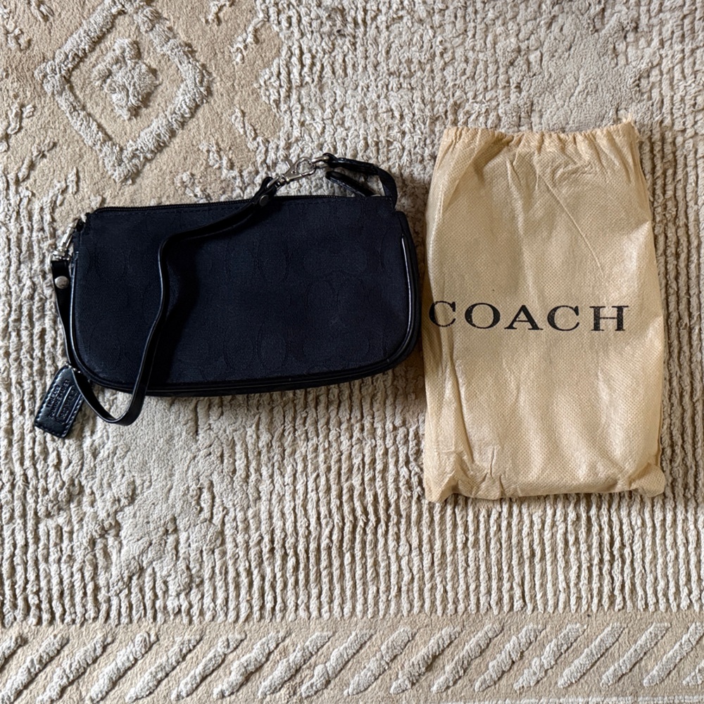 Coach Black Wristlet with Tan Dust Bag